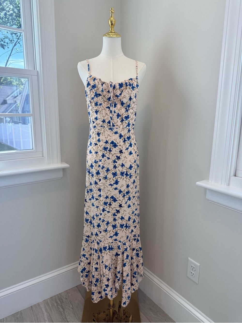Commense Cream Maxi Dress with Blue Floral Print